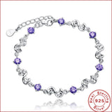 Sterling Silver Bracelet Inlaid with Amethyst Zircon Red Bean for Women