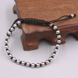 S925 Silver Bead Cord Weave Bracelet 6.3in