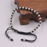 S925 Silver Bead Cord Weave Bracelet 6.3in