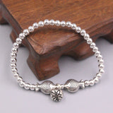 S925 Silver Luck Bracelet with Double Fish Charm 6.3in