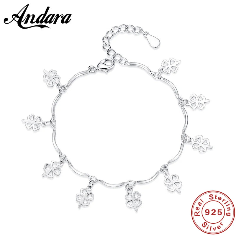 S925 Sterling Silver Lucky Clover Bracelet Sweet Delicate Jewelry