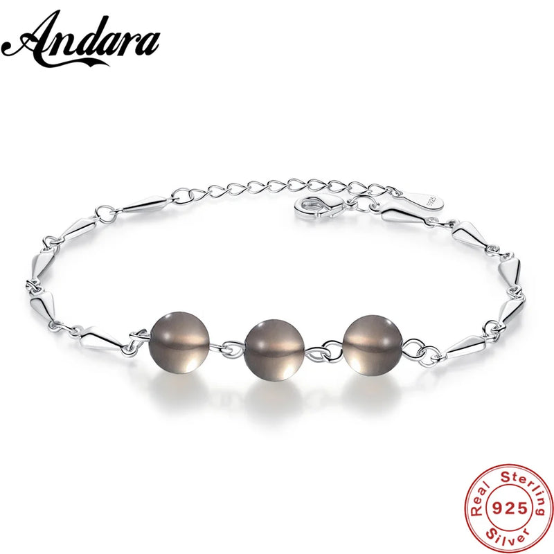 S925 Silver Bracelet Gray Agate Crystal Bead Bracelet