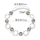 S925 Silver Gray Agate Crystal Bead Bracelet for Women