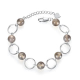 S925 Silver Gray Agate Crystal Bead Bracelet for Women