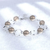 S925 Silver Gray Agate Crystal Bead Bracelet for Women