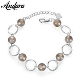 S925 Silver Gray Agate Crystal Bead Bracelet for Women