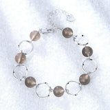 S925 Silver Gray Agate Crystal Bead Bracelet for Women