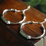 S925 Silver Bracelet Natural Hetian Jade Ethnic Style Bamboo Brace