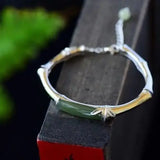 S925 Silver Bracelet Natural Hetian Jade Ethnic Style Bamboo Brace