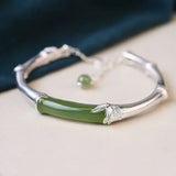 S925 Silver Bracelet Hetian Jade Ethnic Style Bamboo Bangle