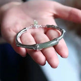 S925 Silver Bracelet Natural Hetian Jade Ethnic Style Bamboo Brace