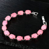 S925 Silver Bracelet Pink Malay Jade Tennis Bracelet Gemstone Bangle