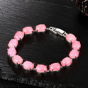 S925 Silver Bracelet Pink Malay Jade Tennis Bracelet Gemstone Bangle