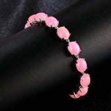 S925 Silver Bracelet Pink Malay Jade Tennis Bracelet Gemstone Bangle