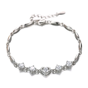 S925 Sterling Silver Purple Crystal Zircon Lucky Bracelet Women Engagement Charm