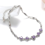 S925 Sterling Silver Purple Crystal Zircon Lucky Bracelet Women Engagement Charm