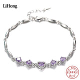 S925 Sterling Silver Purple Crystal Zircon Lucky Bracelet Women Engagement Charm