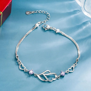 925 Silver Purple Zircon Double Heart Bracelet