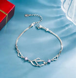 925 Silver Purple Zircon Double Heart Bracelet