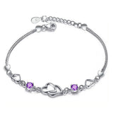 S925 Sterling Silver Double Heart Purple Zircon Bracelet