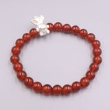 S925 Silver Bracelet Goldfish with Red Agate Beads Link Gift