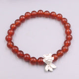 S925 Silver Bracelet Goldfish with Red Agate Beads Link Gift