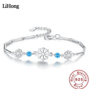 S925 Sterling Silver Bracelet Snowflake Delicate Jewelry For Women