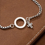 S925 Sterling Silver Bracelet Vintage Cross Circle Bracelets Bangle