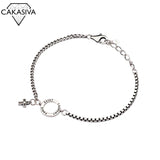 S925 Sterling Silver Bracelet Vintage Cross Circle Bracelets Bangle