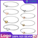 S925 Silver Logo Bracelet Round Love Wing Letters Charm Gift Girls