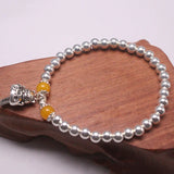 S925 Silver Bracelet Luck Cat Yellow Amber Bead Chain 6.3in
