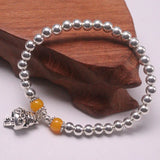 S925 Silver Bracelet Luck Cat Yellow Amber Bead Chain 6.3in
