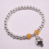 S925 Silver Bracelet Luck Cat Yellow Amber Bead Chain 6.3in