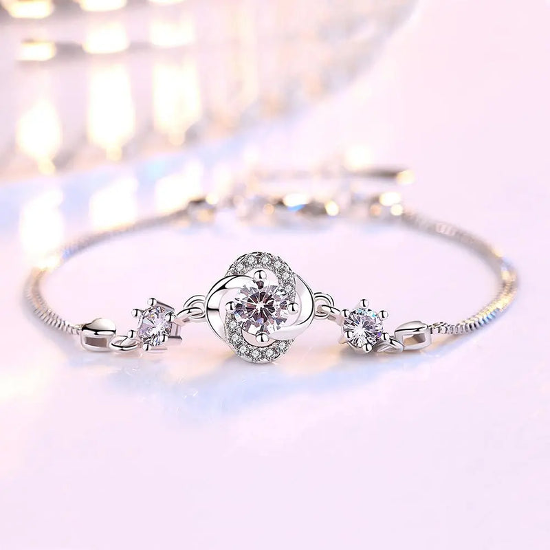 S925 Lucky Grass Flower Box Bracelet Zircon Crystal Women's Gift