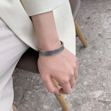 S925 Sterling Silver Men's Snake Bracelet Heavyweight Adjustable Opening