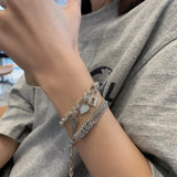 S925 Sterling Silver Retro Bracelet for Women Circular Ring Geometry