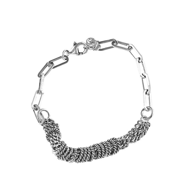 S925 Sterling Silver Retro Bracelet for Women Circular Ring Geometry