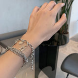 S925 Sterling Silver Retro Bracelet for Women Circular Ring Geometry
