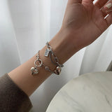 S925 Sterling Silver Bracelet Women Retro Love Hip Hop Pendants Geometry Jewelry