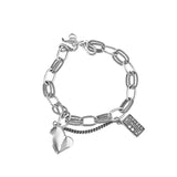 S925 Sterling Silver Bracelet Women Retro Love Hip Hop Pendants Geometry Jewelry