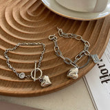 S925 Sterling Silver Bracelet Women Retro Love Hip Hop Pendants Geometry Jewelry