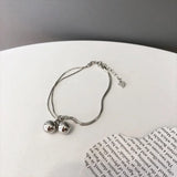 S925 Sterling Silver Double Bell Bracelet for Women Student Jewelry