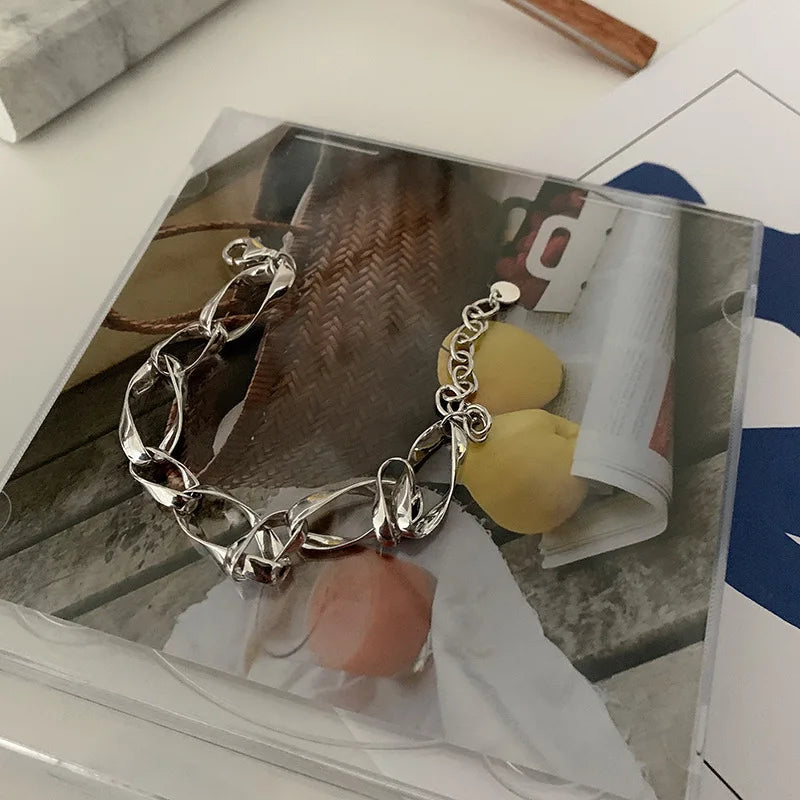 S925 Sterling Silver Women's Bracelet Geometric Design Birthday Gift Jewelry