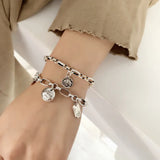S925 Sterling Silver Elephant Double Chain Bracelet for Women