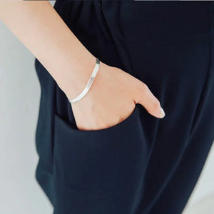S925 Sterling Silver Flat Snake Bone Thin Bracelet Women Student Jewelry