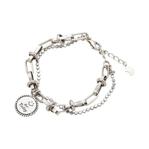 S925 Silver Smiling Face Double Chain Bracelet