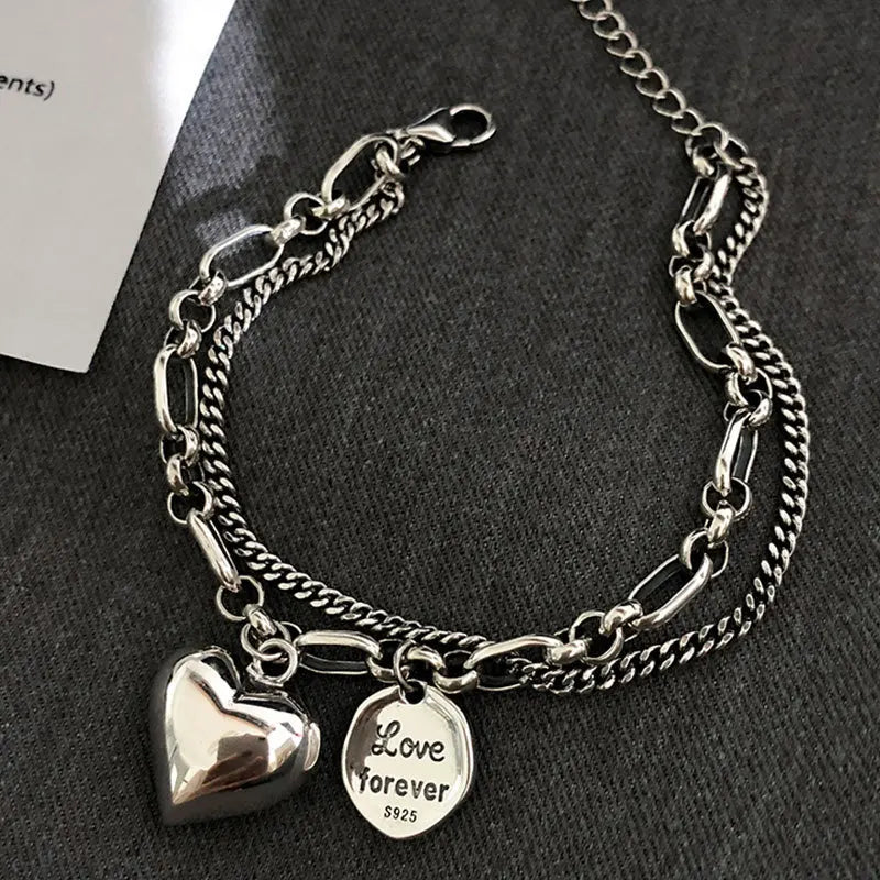 S925 Silver Love Letters Double Bracelet Light Jewelry
