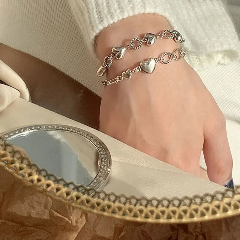 S925 Sterling Silver Retro Love Bracelet for Women