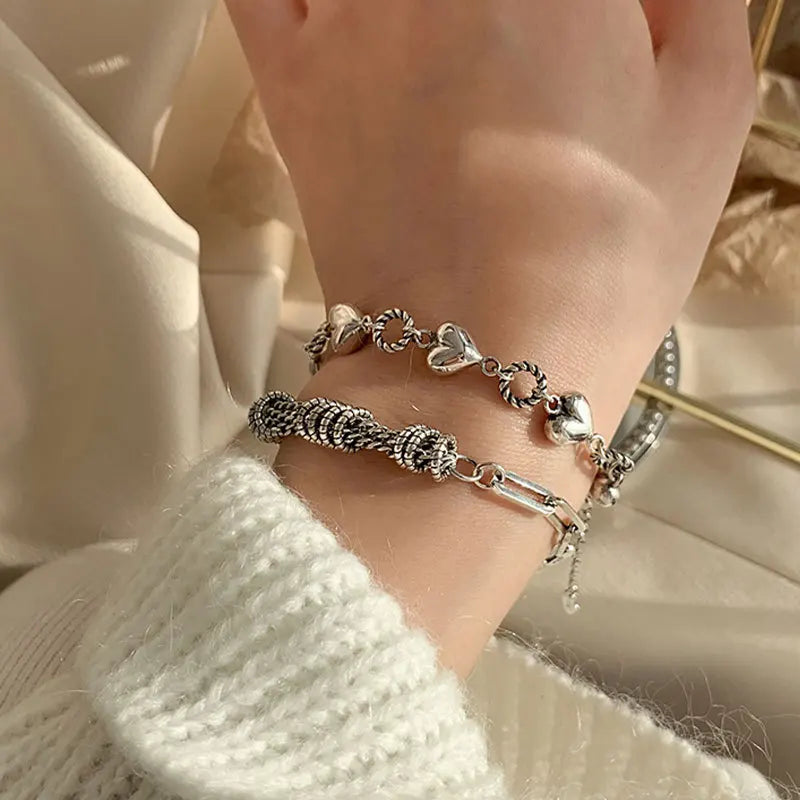 S925 Sterling Silver Retro Love Bracelet for Women
