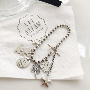 925 Silver Bracelet Smile Face Star Fish Flower Women Bracelet